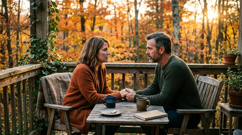 Couple having conversation on porch